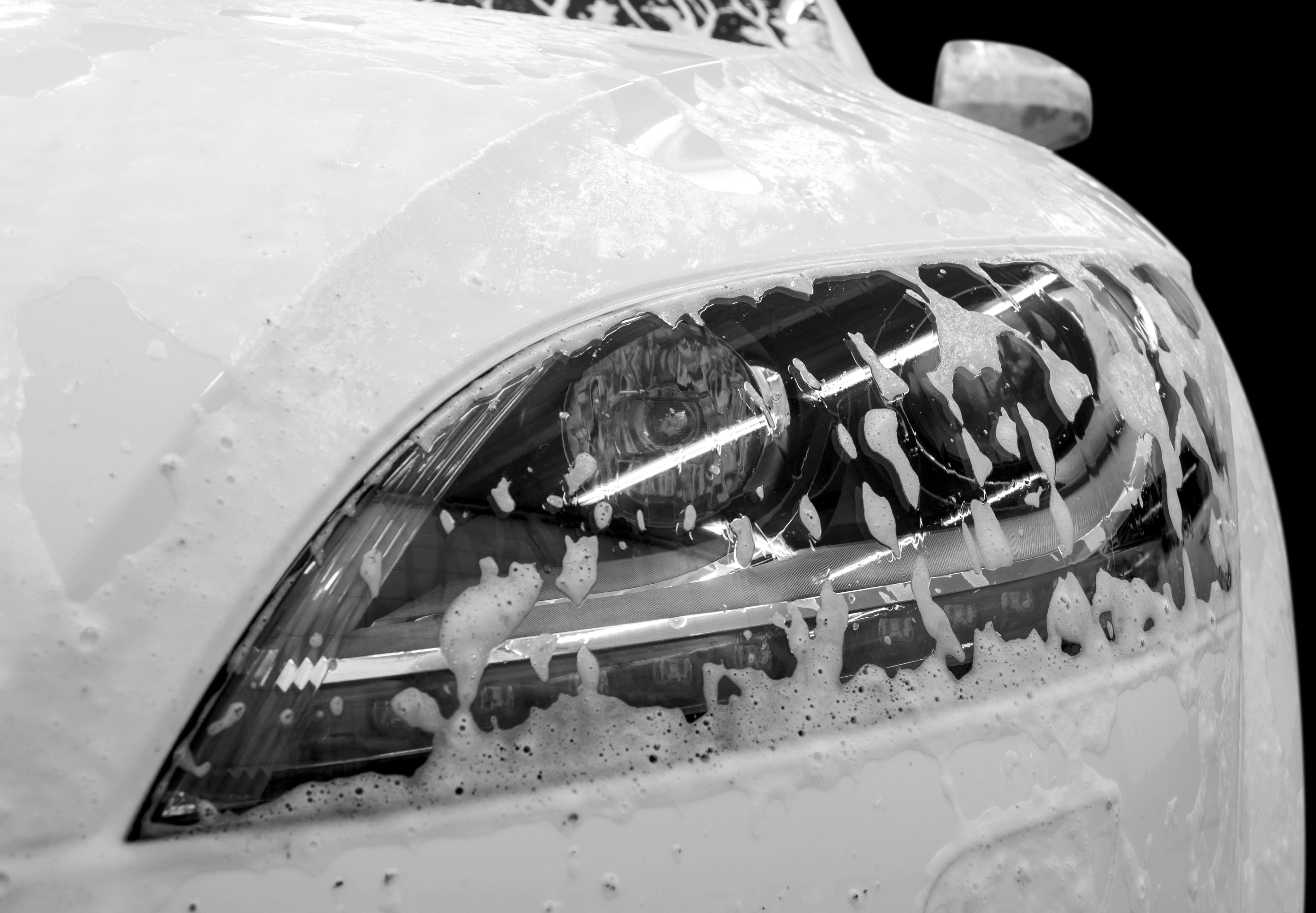 Modern,Car,Wash,With,Soap.,Auto,Headlamp,Covered,By,Foam.